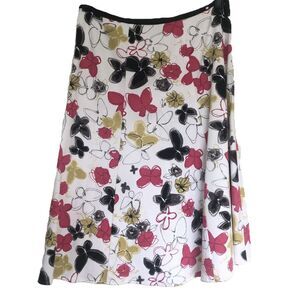 Vintage Y2K Butterfly Skirt A Line White Pink Black Size 8